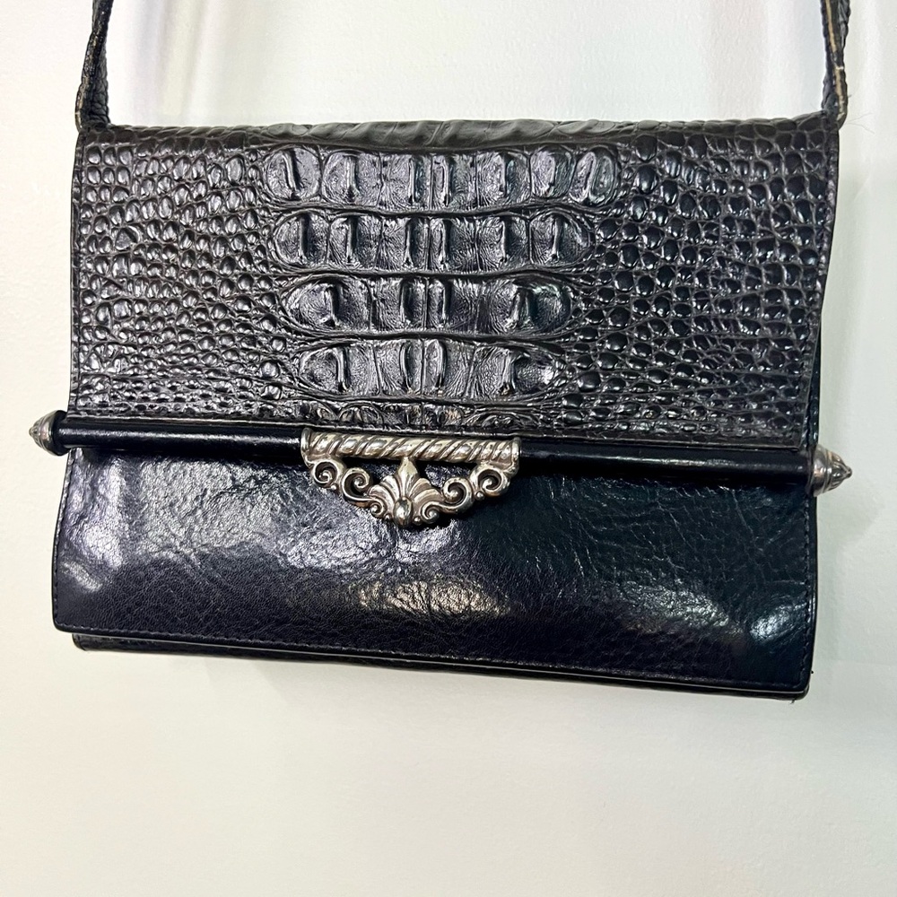 Vintage Brighton‎ Black Leather Crossbody Embossed Gator Double Sided Clutch Bag